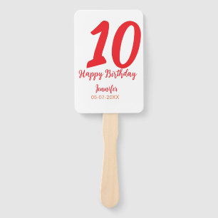 10th birthday add name date year red template hand fan