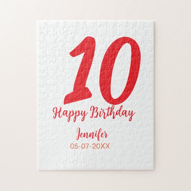 10th birthday add name date year red template  jigsaw puzzle (Vertical)