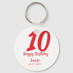 10th birthday add name date year red template  key ring