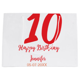 10th birthday add name date year red template large gift bag