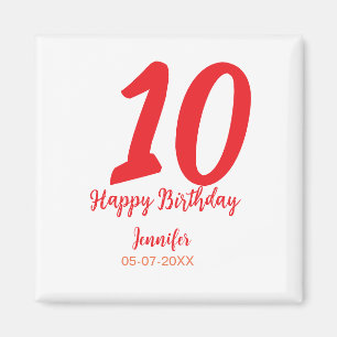 10th birthday add name date year red template  magnet