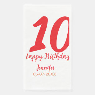 10th birthday add name date year red template napkin