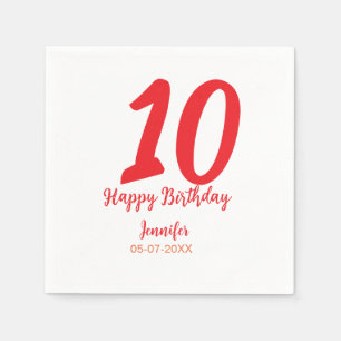 10th birthday add name date year red template napkin