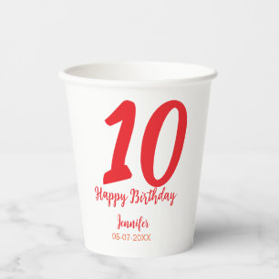 10th birthday add name date year red template  paper cups