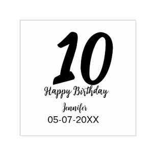 10th birthday add name date year red template  self-inking stamp