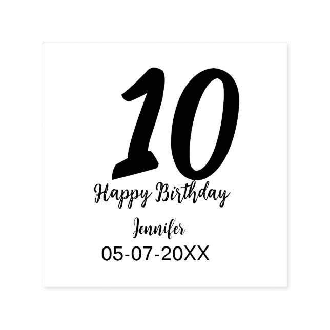 10th birthday add name date year red template  self-inking stamp (Design)