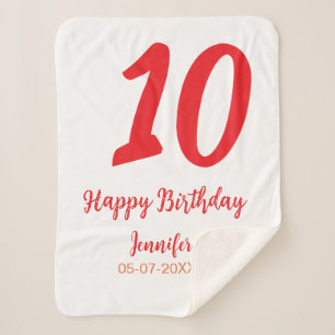 10th birthday add name date year red template sherpa blanket