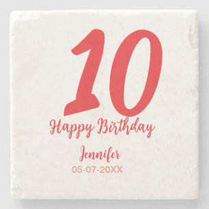 10th birthday add name date year red template stone coaster