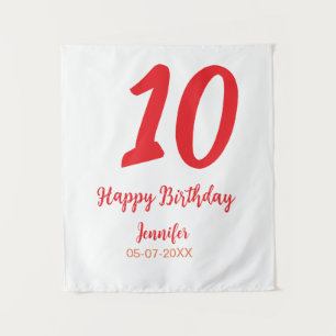 10th birthday add name date year red template tapestry