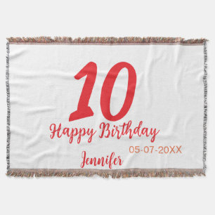 10th birthday add name date year red template throw blanket