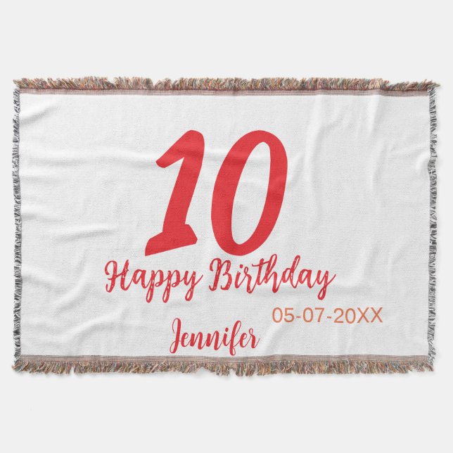10th birthday add name date year red template  throw blanket (Front)