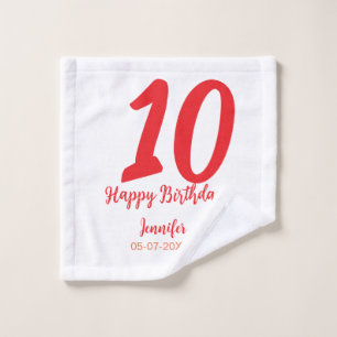 10th birthday add name date year red template  wash cloth