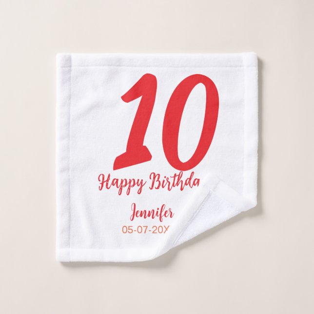 10th birthday add name date year red template  wash cloth (Wash Cloth)