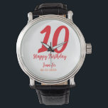 10th birthday add name date year red template  watch<br><div class="desc">editable design</div>