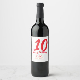 10th birthday add name date year red template  wine label