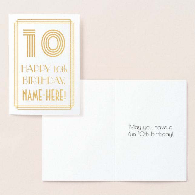 10th Birthday - Art Deco Inspired Look "10" & Name Foil Card (Display)