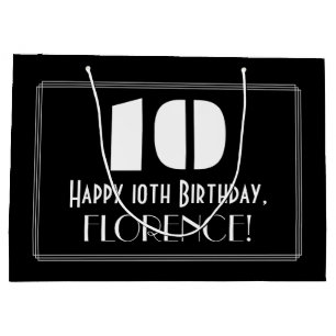10th Birthday ~ Art Deco Inspired Look "10" + Name Large Gift Bag