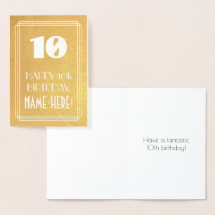 10th Birthday ~ Art Deco Style "10" & Custom Name Foil Card