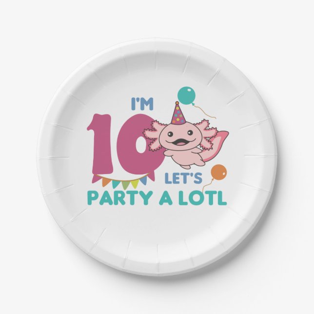 10th Birthday Axolotl Ten Year Old Sweet Axolotls Paper Plate (Front)