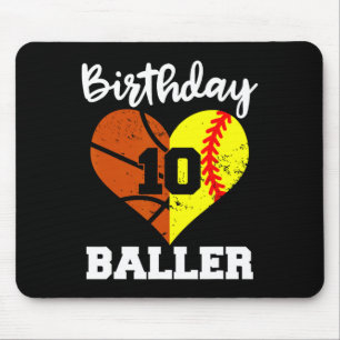 10th Birthday Baller Fun 10 Year Old Softball Bask Mouse Pad