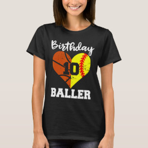 10th Birthday Baller Fun 10 Year Old Softball Bask T-Shirt