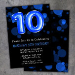 10th Birthday Balloons Kids Blue Boy Party Invitation<br><div class="desc">10th birthday balloons kids boy blue party 10th birthday party invitation for a 10 year old boy with modern script writing and fun blue foil balloons.</div>