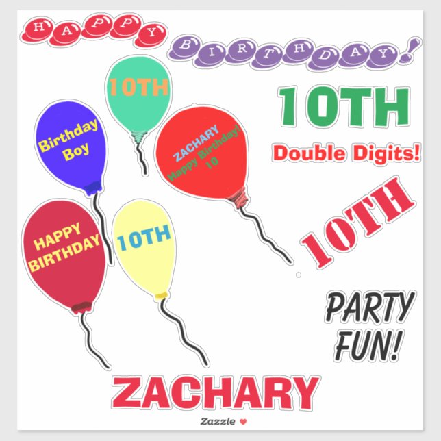 10th Birthday Balloons Personalised Vinyl (Sheet)