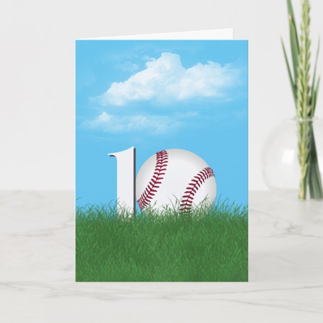 10th Birthday Baseball In Green Grass Card (Front)
