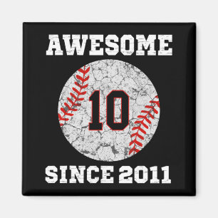 10th Birthday Baseball Lover Gift 10 Years Old Vin Magnet