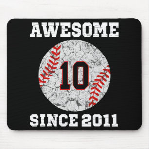10th Birthday Baseball Lover Gift 10 Years Old Vin Mouse Pad