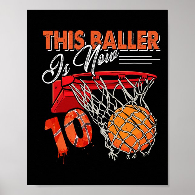 10th Birthday Basketball  Fun 10 Years Old Kids Gi Poster (Front)