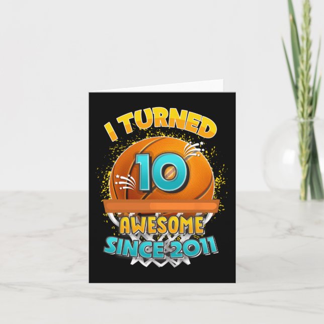 10th Birthday basketball  I Turned 10 Year Old Gif Card (Front)