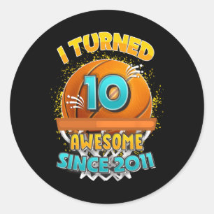 10th Birthday basketball I Turned 10 Year Old Gif Classic Round Sticker