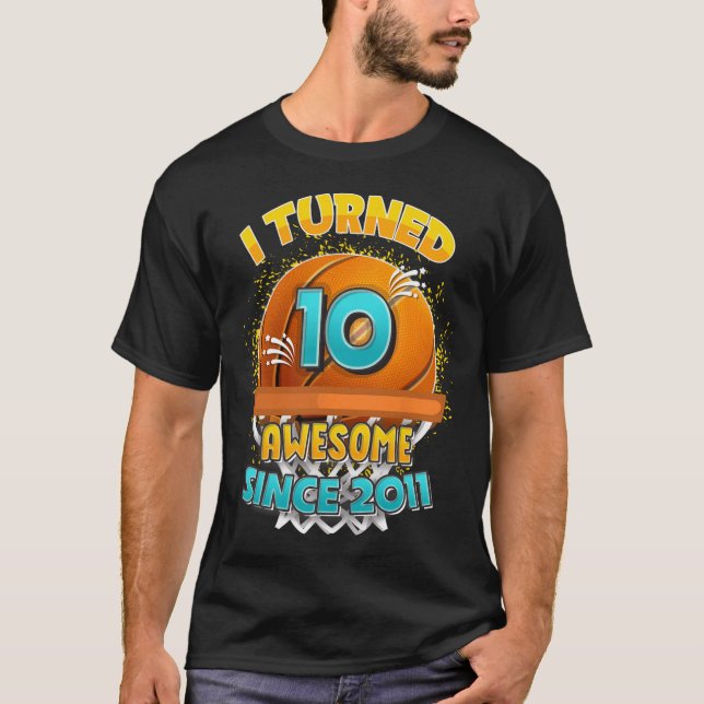 10th Birthday basketball  I Turned 10 Year Old Gif T-Shirt (Front)