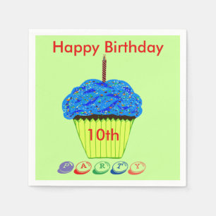 10th Birthday Blue Cupcake Any AGE Napkin