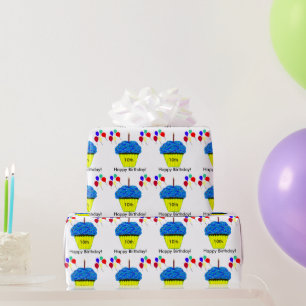 10th Birthday Blue Cupcake Balloons Customise AGE Wrapping Paper