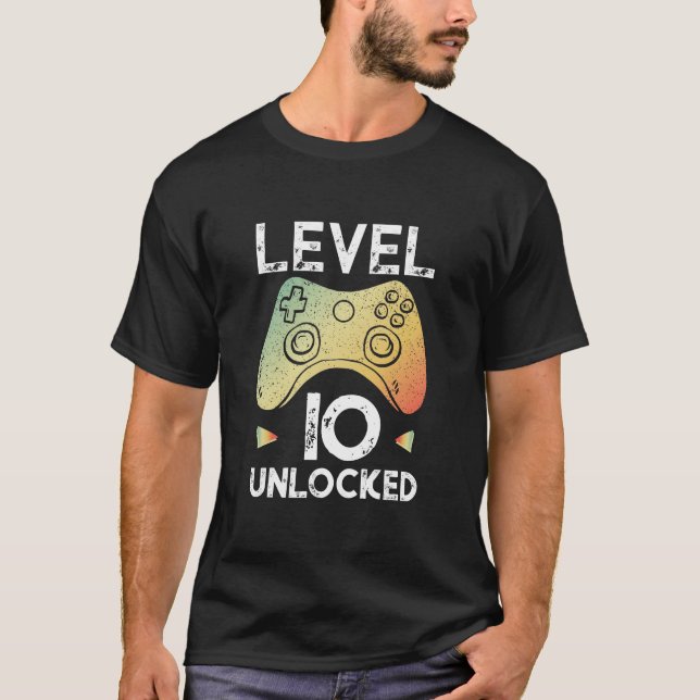 10th Birthday Boy Gamer Shirt Level 10 Unlocked Gi (Front)
