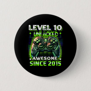 10th Birthday Boy Level 10 Gamer 10 Year Video Gam 6 Cm Round Badge