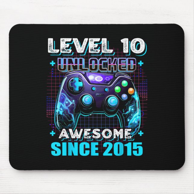 10th Birthday Boy Level 10 Gamer 10 Year Video Gam Mouse Pad (Front)