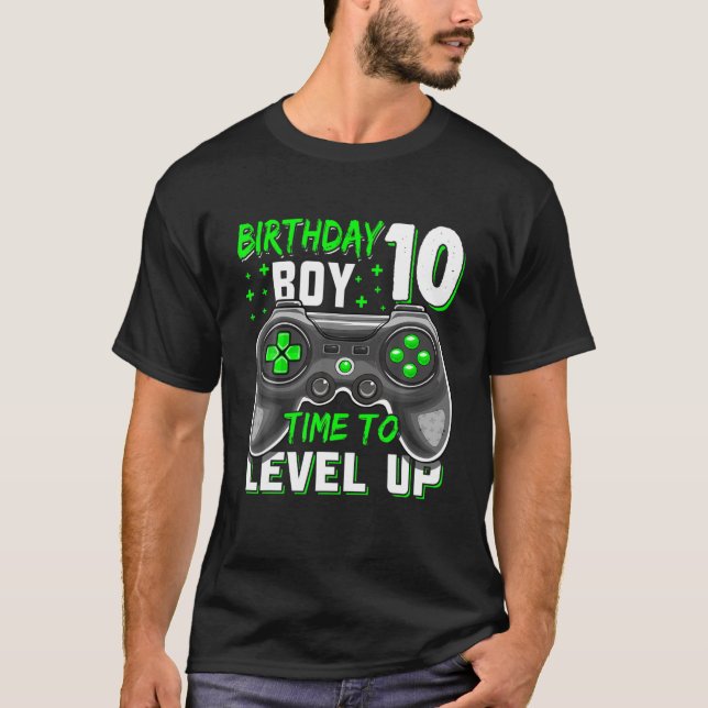 10Th Birthday Boy Ten Yrs Old Level 10 Unlocked Vi T-Shirt (Front)