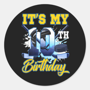 10th Birthday Boys 10 Year Old Ice Hockey Theme Classic Round Sticker
