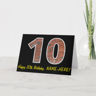 10th Birthday - Brick Wall Pattern "10" w/ Name Card