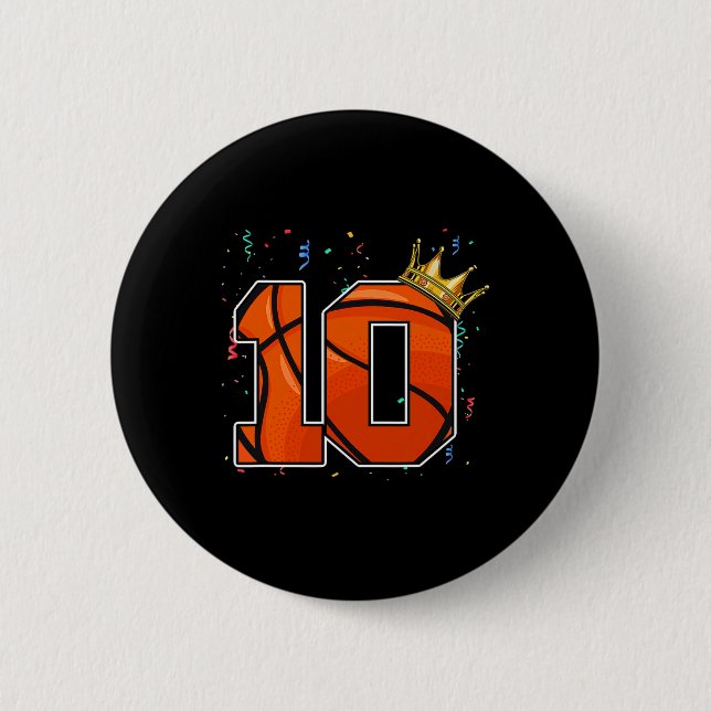 10th Birthday Bysketbyll Big Number 10 Year Old Bo 6 Cm Round Badge (Front)