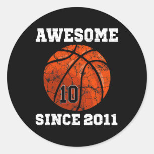 10th Birthday Bysketbyll Lover Gift 10 Years Old V Classic Round Sticker