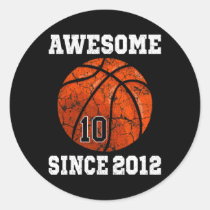 10th Birthday Bysketbyll Player 10 Years Old Vinta Classic Round Sticker