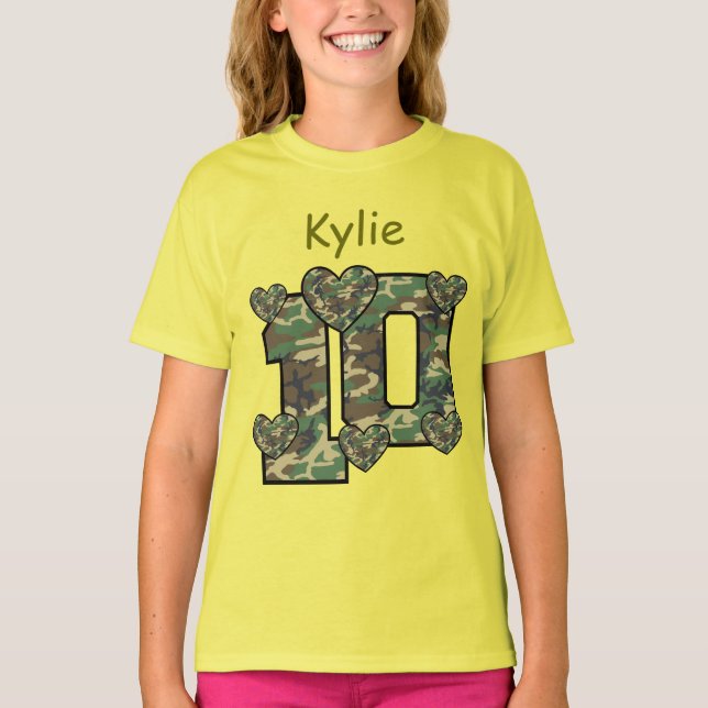 10th Birthday CAMO Custom Name V11 T-Shirt (Front)