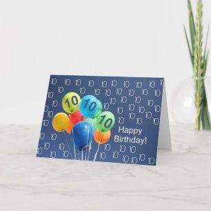 10th Birthday Card coloured balloons