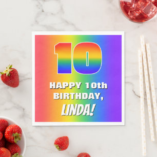 10th Birthday: Colorful, Fun Rainbow Pattern # 10 Napkin