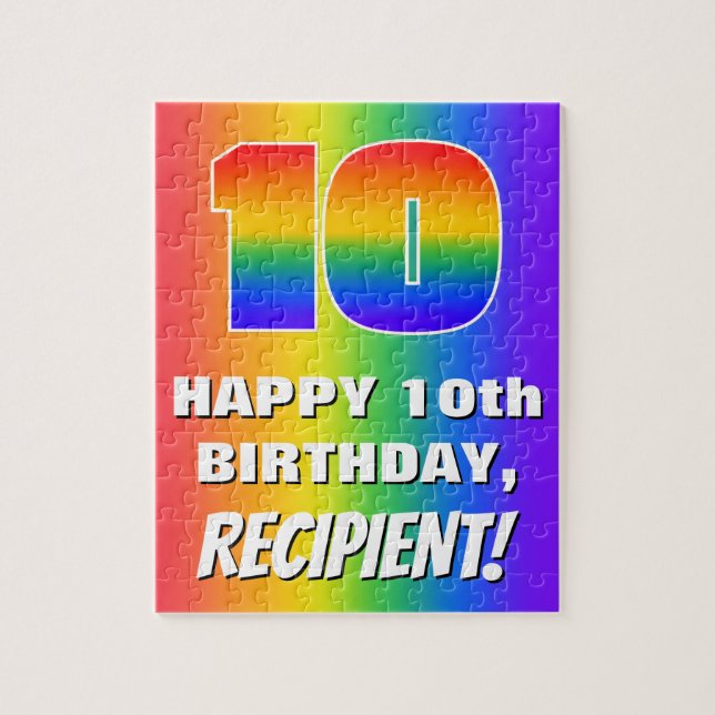 10th Birthday: Colourful, Fun Rainbow Pattern # 10 Jigsaw Puzzle (Vertical)