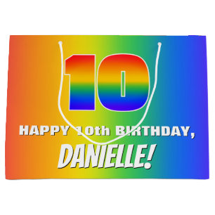 10th Birthday: Colourful, Fun Rainbow Pattern # 10 Large Gift Bag